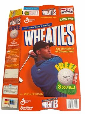 General Mills Wheaties Tiger Woods Flattened Cereal Box 1998 Series 33 Titleist